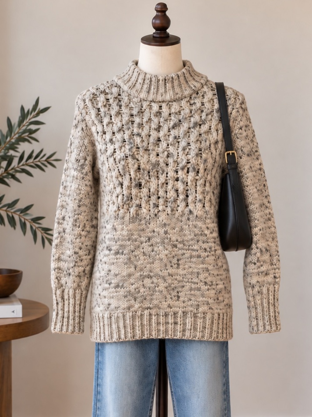 American Eagle Chunky Cable Knit Wool Blend Sweater Dress Cream Beige Small